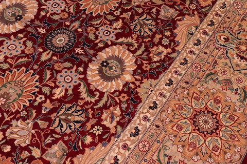 handmade Traditional Lahore Red Beige Hand Knotted RECTANGLE 100% WOOL area rug 9x13