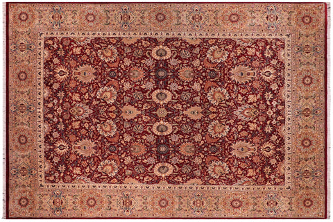 handmade Traditional Lahore Red Beige Hand Knotted RECTANGLE 100% WOOL area rug 9x13