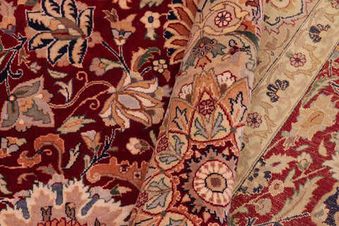 handmade Traditional Lahore Red Beige Hand Knotted RECTANGLE 100% WOOL area rug 9x13