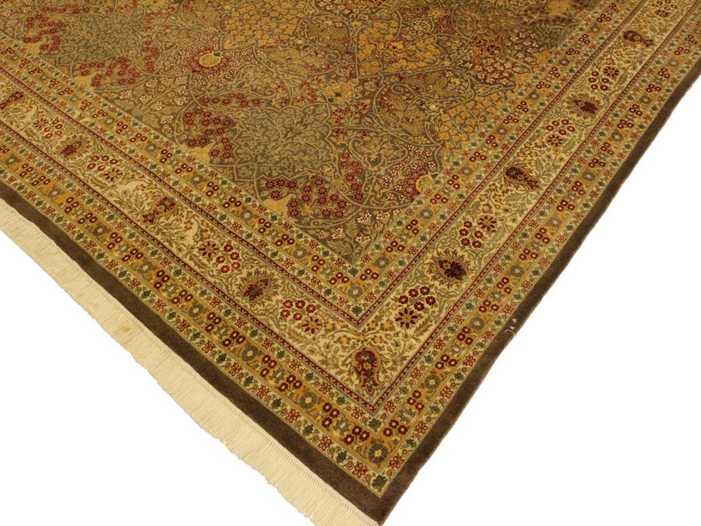 handmade Transitional New Wahid Brown Ivory Hand Knotted RECTANGLE 100% WOOL area rug 9x12