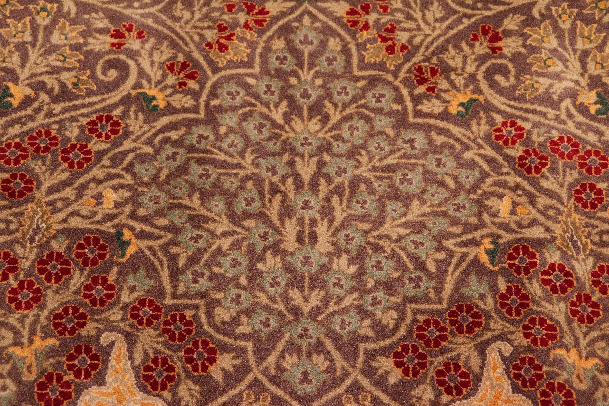 handmade Traditional New Wahid Brown Ivory Hand Knotted RECTANGLE 100% WOOL area rug 9x12