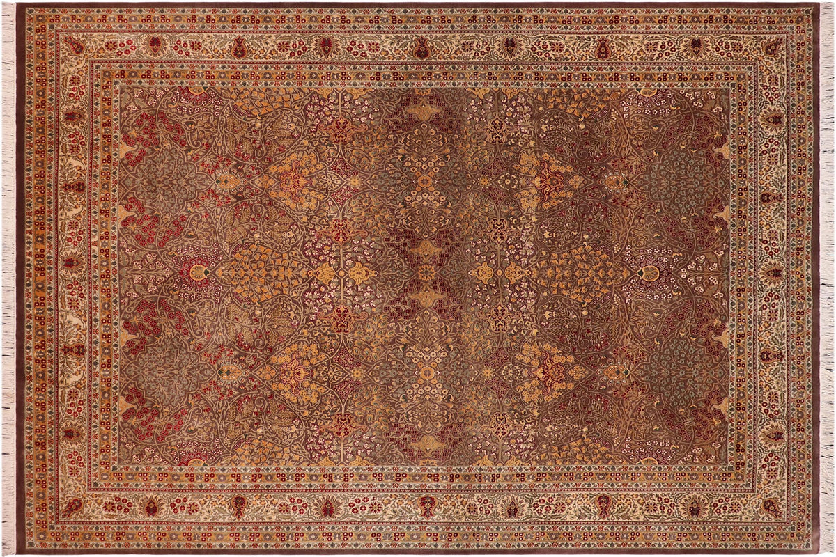 handmade Traditional New Wahid Brown Ivory Hand Knotted RECTANGLE 100% WOOL area rug 9x12