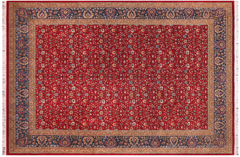 handmade Transitional  Red Teal Hand Knotted RECTANGLE 100% WOOL area rug 9x12