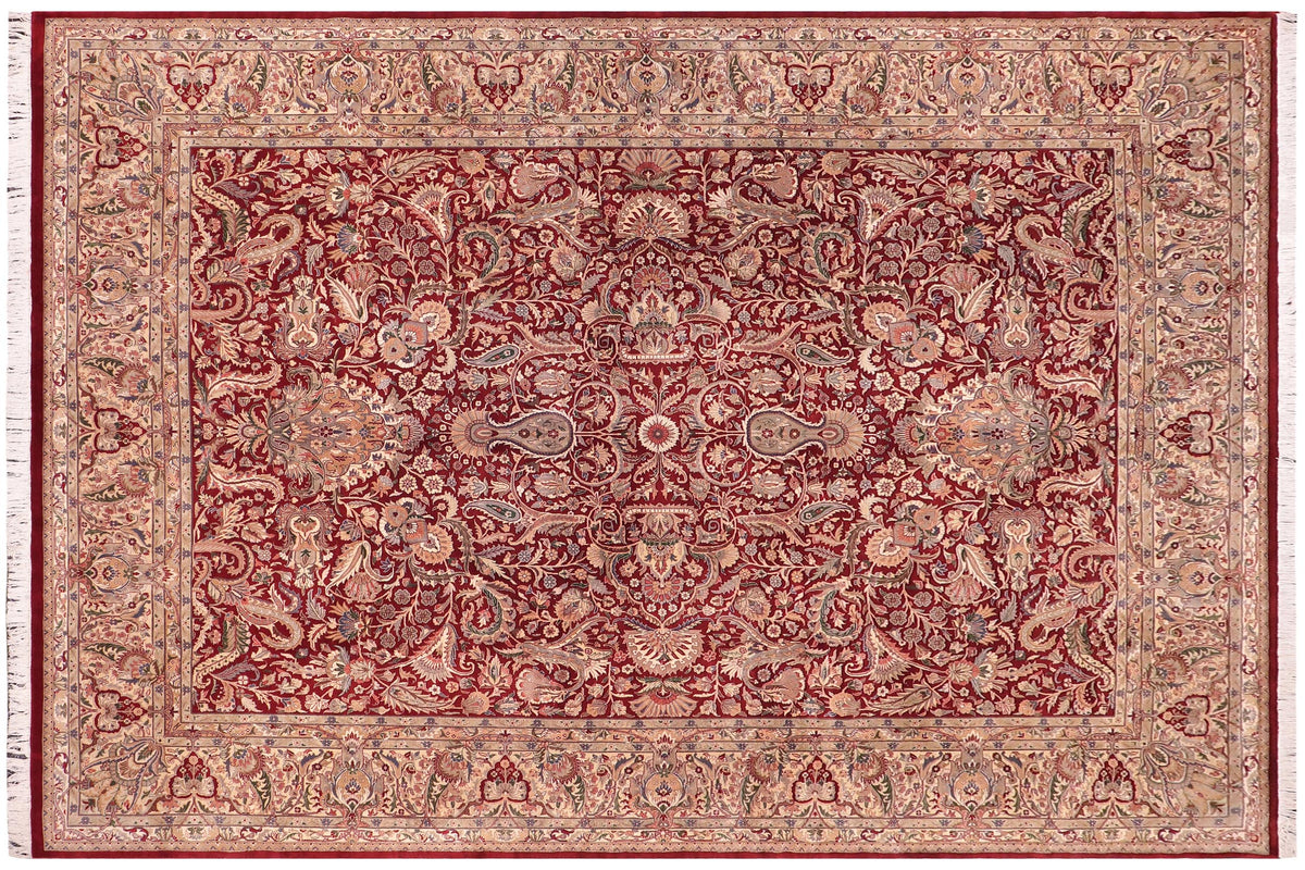 handmade Traditional Aness Red Beige Hand Knotted RECTANGLE 100% WOOL area rug 9x12