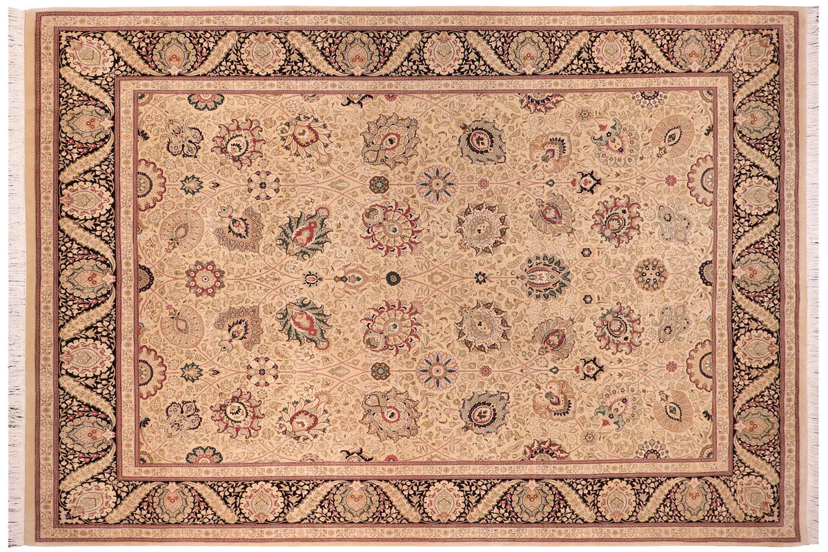handmade Traditional New Mubashe Beige Black Hand Knotted RECTANGLE 100% WOOL area rug 9x13