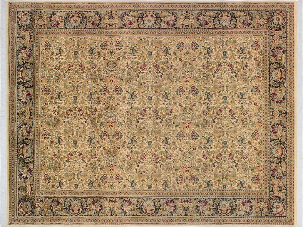 handmade Traditional Sukhan Ivory Black Hand Knotted RECTANGLE 100% WOOL area rug 9x12