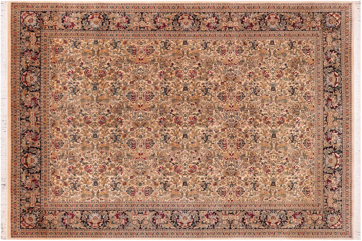 handmade Traditional Sukhan Ivory Black Hand Knotted RECTANGLE 100% WOOL area rug 9x12