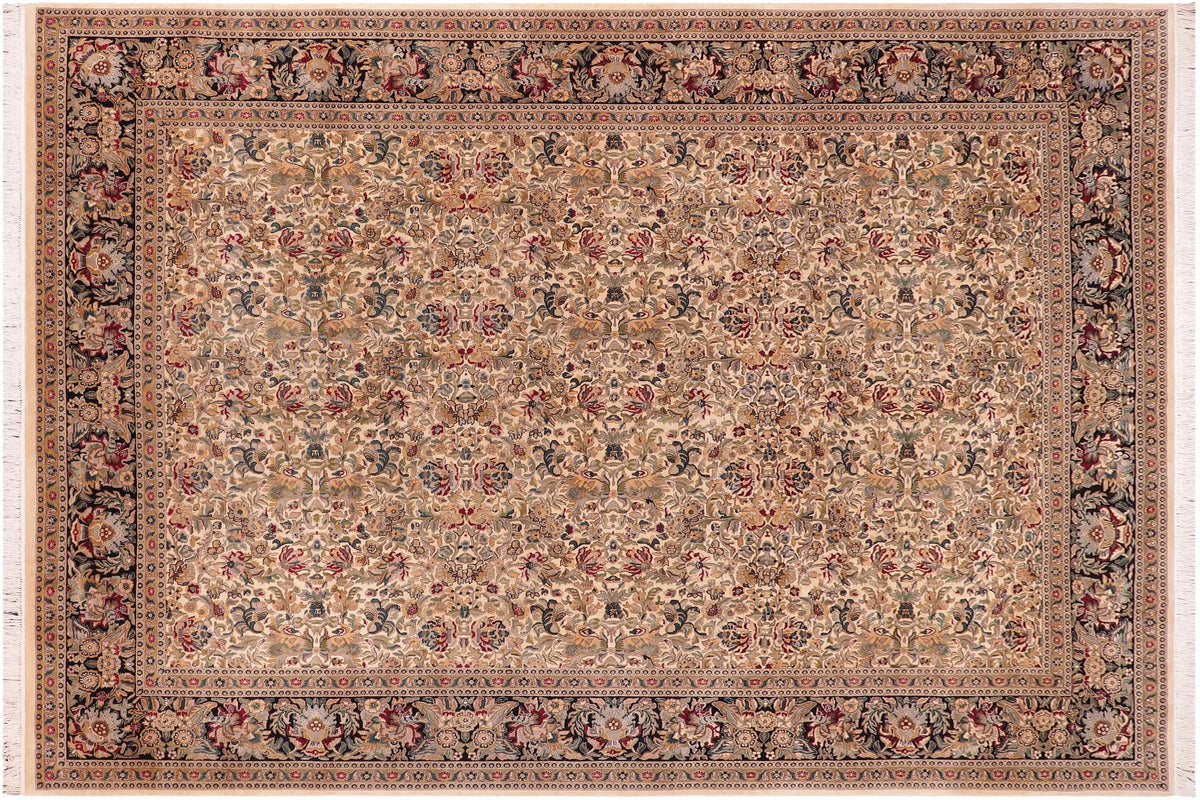 handmade Traditional Sukhan Ivory Black Hand Knotted RECTANGLE 100% WOOL area rug 9x12