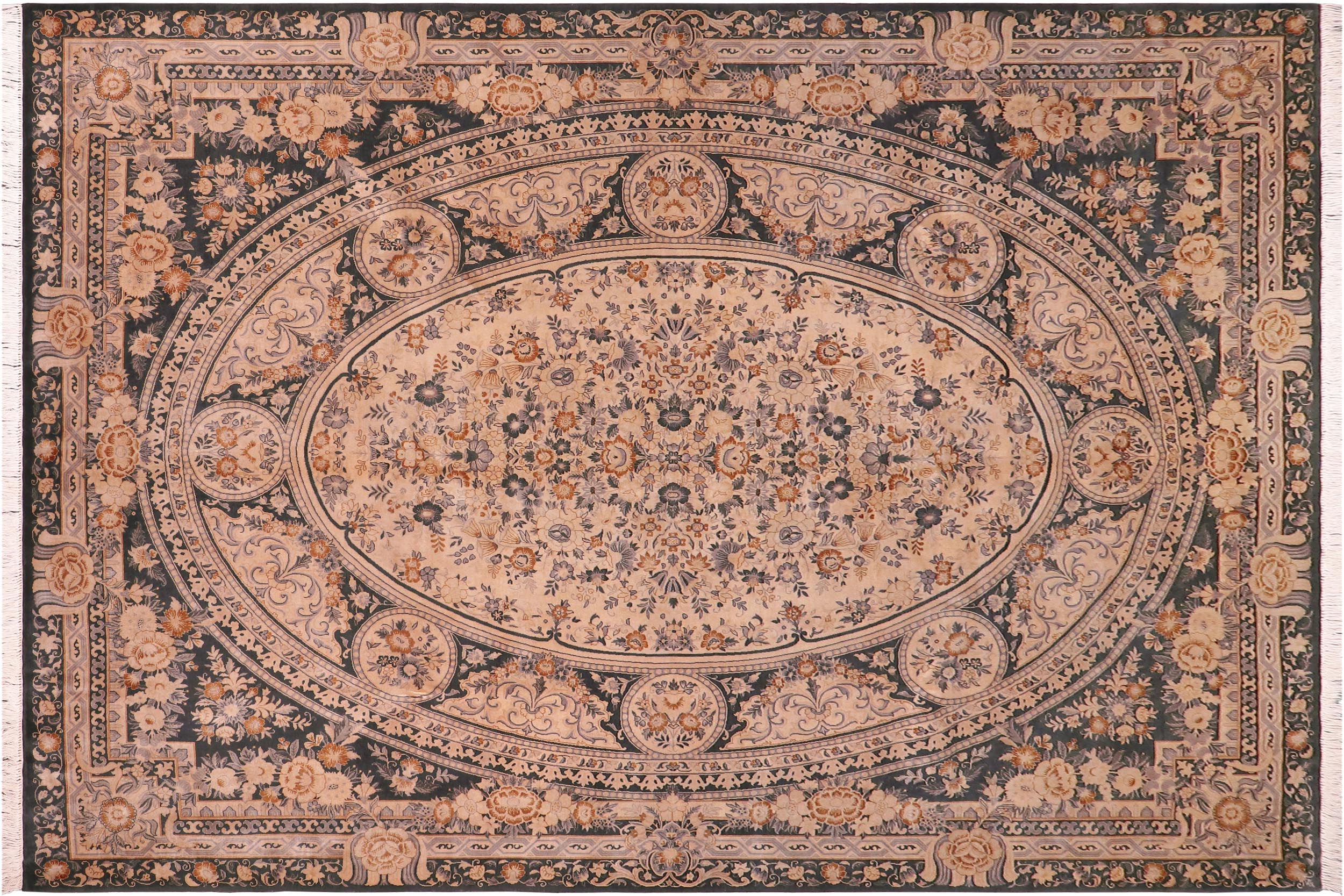 handmade Traditional Abusson Black Tan Hand Knotted RECTANGLE 100% WOOL area rug 9x12