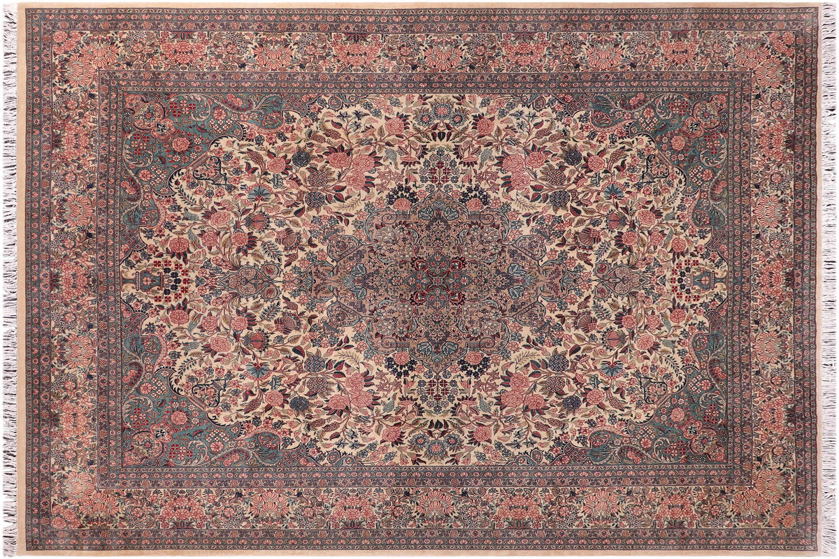 handmade Traditional Basarabian Ivory Pink Hand Knotted RECTANGLE 100% WOOL area rug 9x12