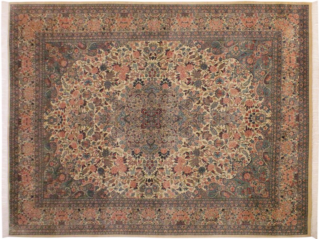 handmade Traditional Basarabian Ivory Pink Hand Knotted RECTANGLE 100% WOOL area rug 9x12