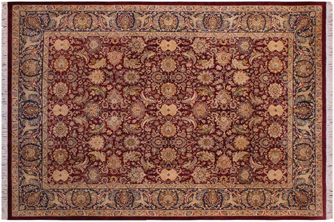 Traditional Agra Haydee Maroon Blue Hand Knotted Area rugs 9X12