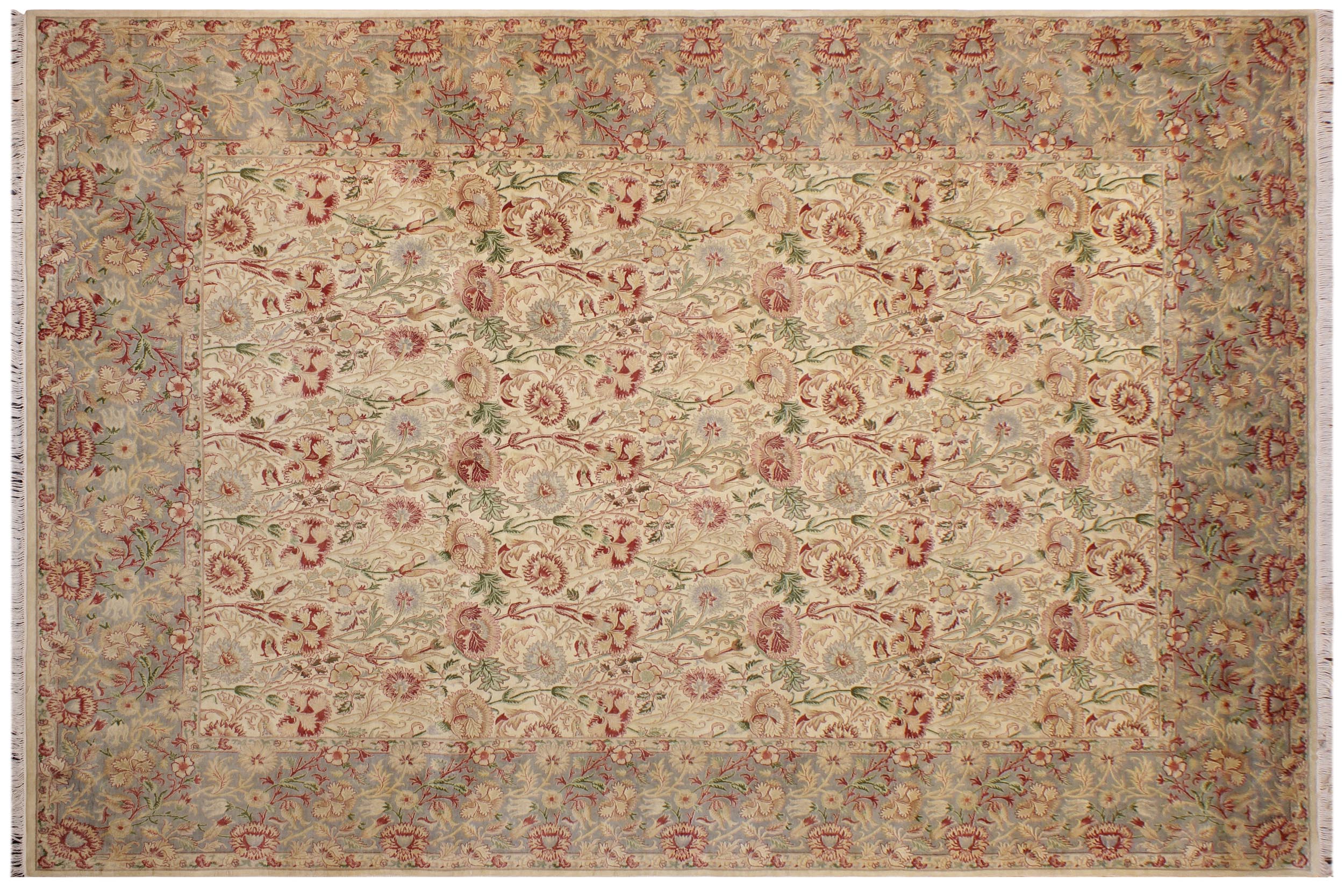 handmade Transitional Irfan Beige Gray Hand Knotted RECTANGLE 100% WOOL area rug 9x13