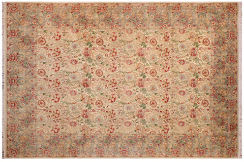 handmade Transitional Irfan Beige Gray Hand Knotted RECTANGLE 100% WOOL area rug 9x13