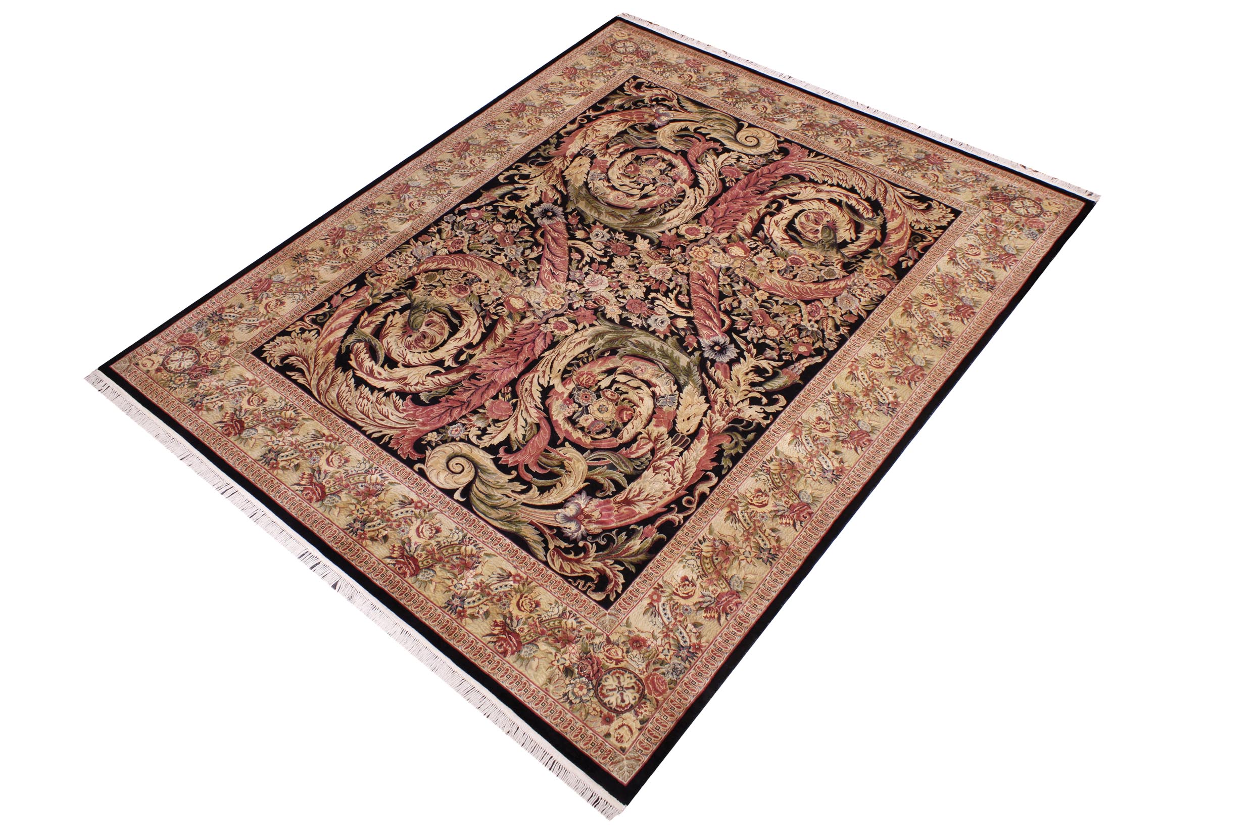 handmade Transitional Chand Black Beige Hand Knotted RECTANGLE 100% WOOL area rug 9x11