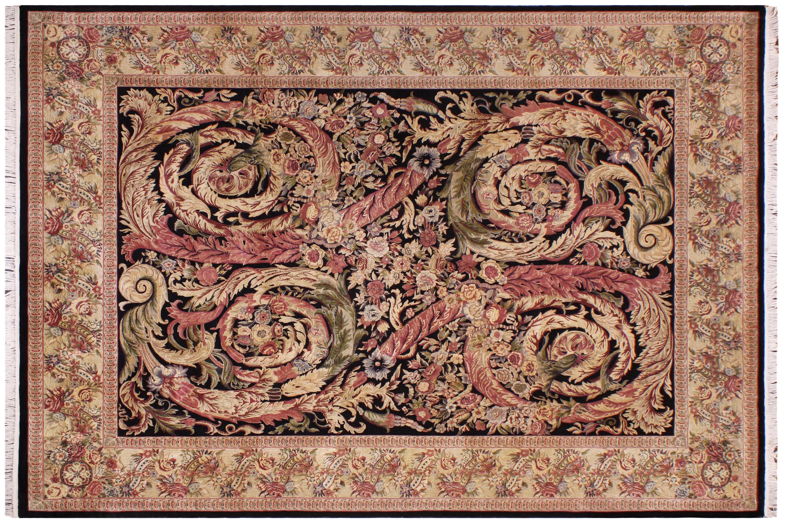 handmade Transitional Chand Black Beige Hand Knotted RECTANGLE 100% WOOL area rug 9x11