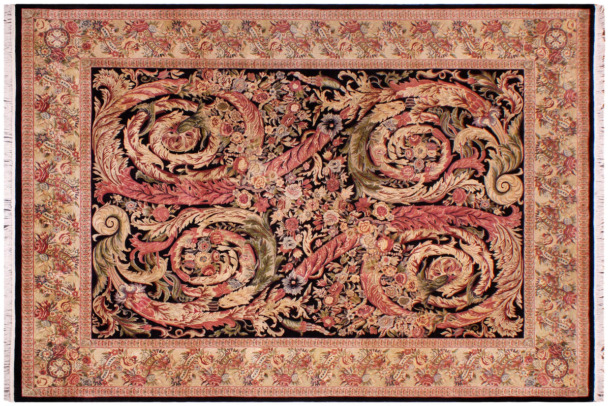 handmade Transitional Chand Black Beige Hand Knotted RECTANGLE 100% WOOL area rug 9x11