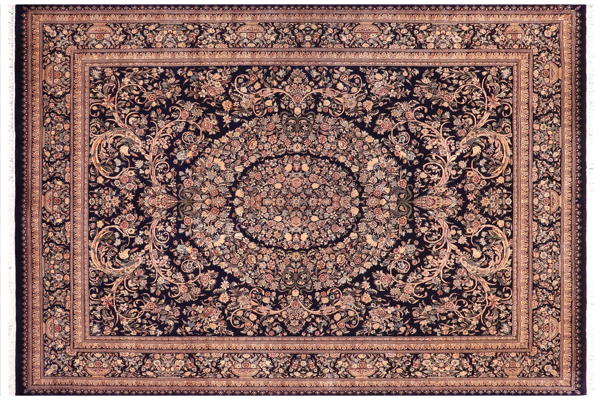 handmade Traditional Tamour Blue Gold Hand Knotted RECTANGLE 100% WOOL area rug 9x12