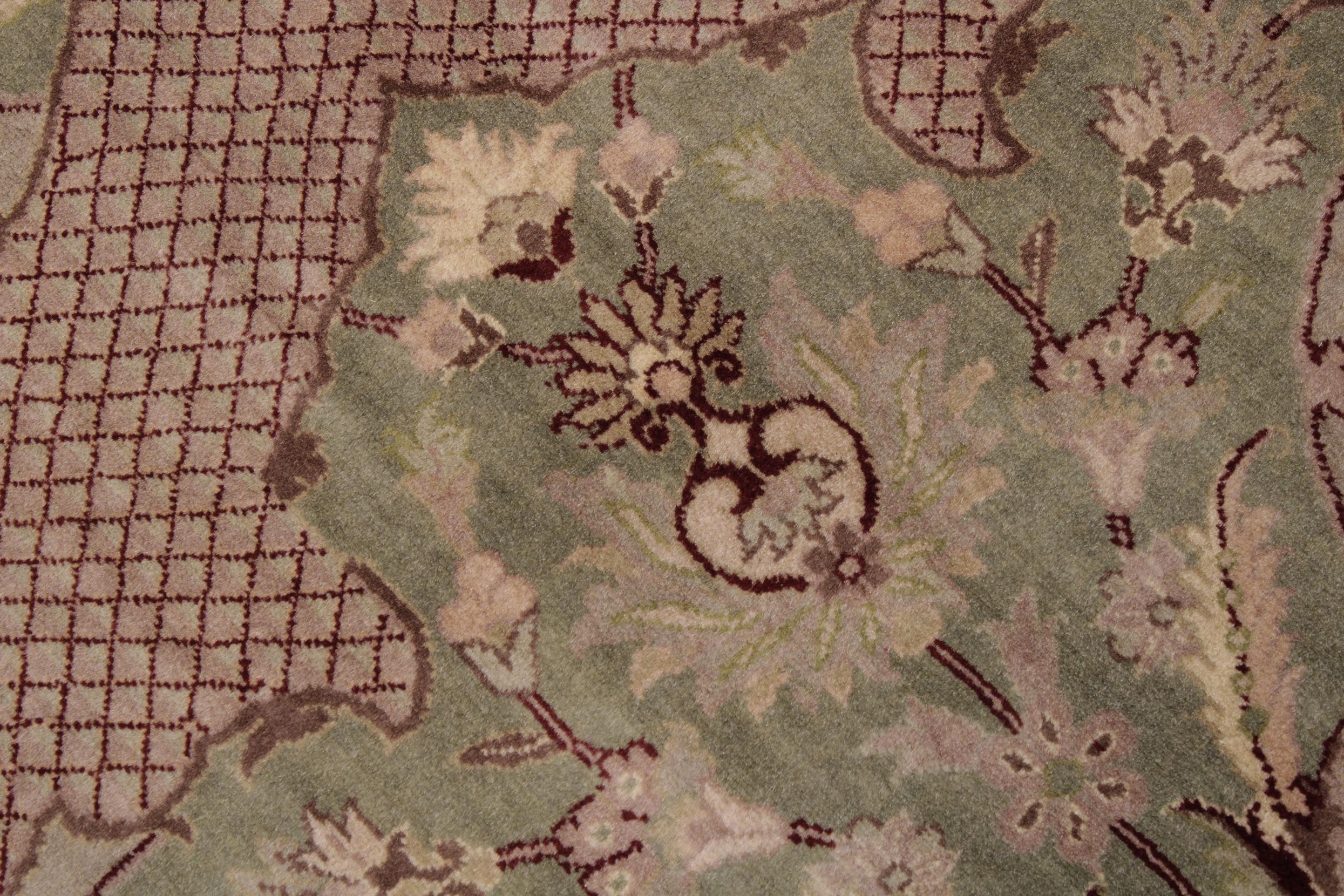 handmade Traditional Agra #2 Taupe Green Hand Knotted RECTANGLE 100% WOOL area rug 9x12