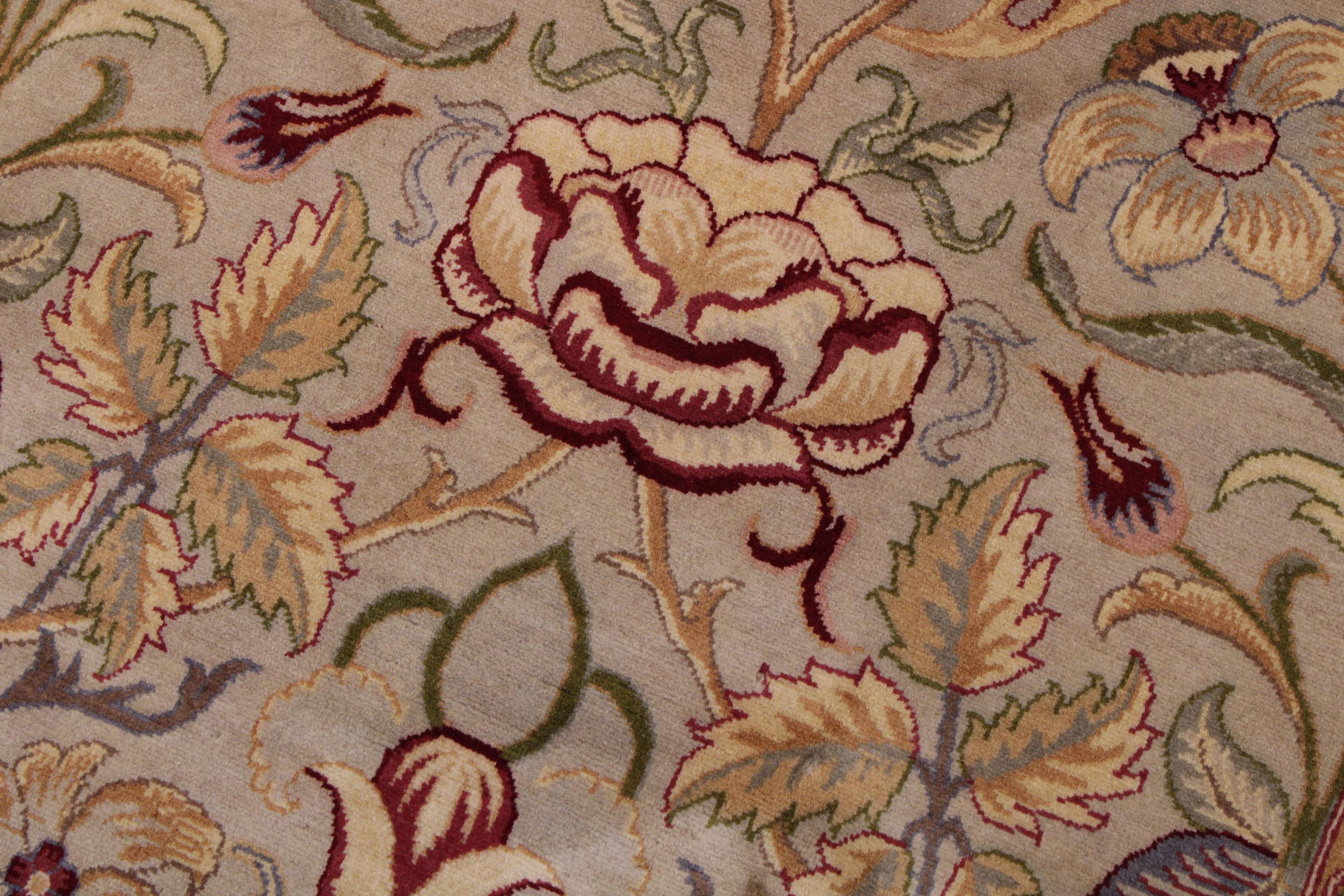 handmade Transitional Lily Taupe Red Hand Knotted RECTANGLE 100% WOOL area rug 9x12