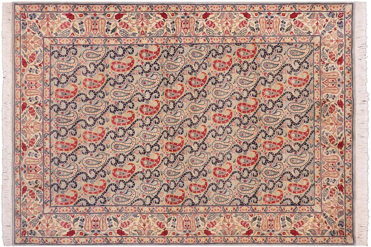 handmade Transitional Guhm Blue Beige Hand Knotted RECTANGLE 100% WOOL area rug 5x7