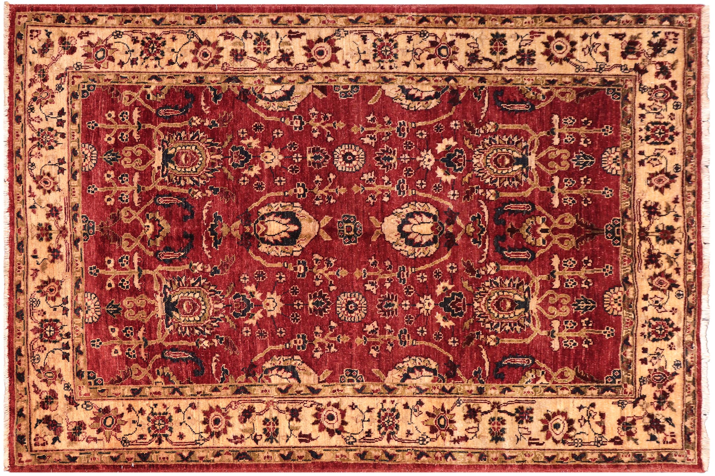 handmade Traditional Kafkaz Red Ivory Hand Knotted RECTANGLE 100% WOOL area rug 5x6
