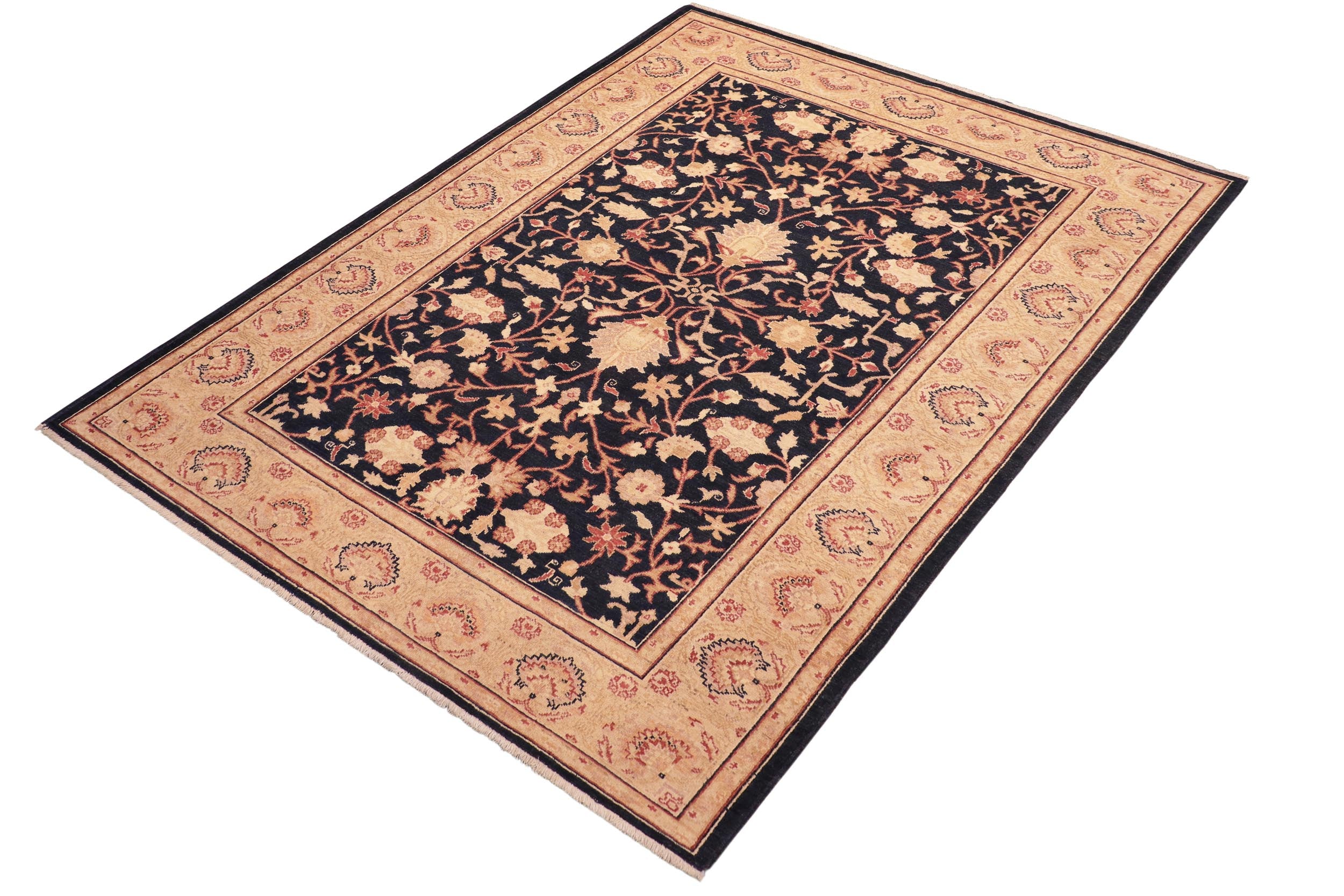 handmade Traditional Kafkaz Blue Tan Hand Knotted RECTANGLE 100% WOOL area rug 5x7