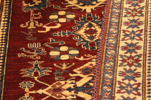handmade Geometric Super Kazak Red Gold Hand Knotted RECTANGLE 100% WOOL area rug 4' x 6'