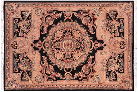 handmade Traditional Savonarrie Black Tan Hand Knotted RECTANGLE 100% WOOL area rug 5x7