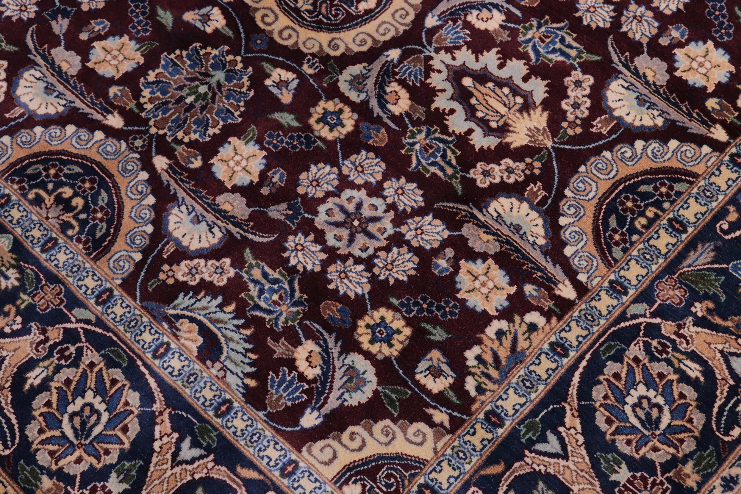handmade Transitional Agra Tabriz Maroon Blue Hand Knotted RECTANGLE 100% WOOL area rug 5x7