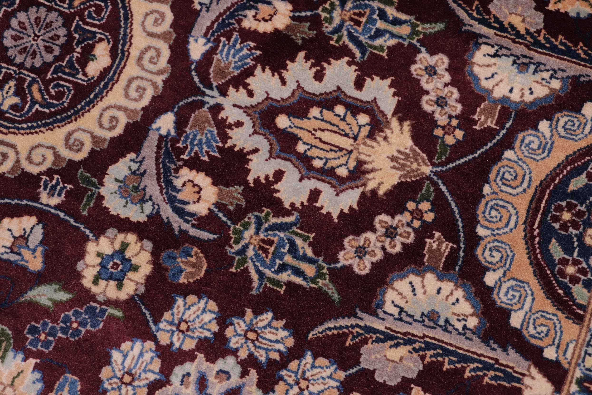 handmade Transitional Agra Tabriz Maroon Blue Hand Knotted RECTANGLE 100% WOOL area rug 5x7