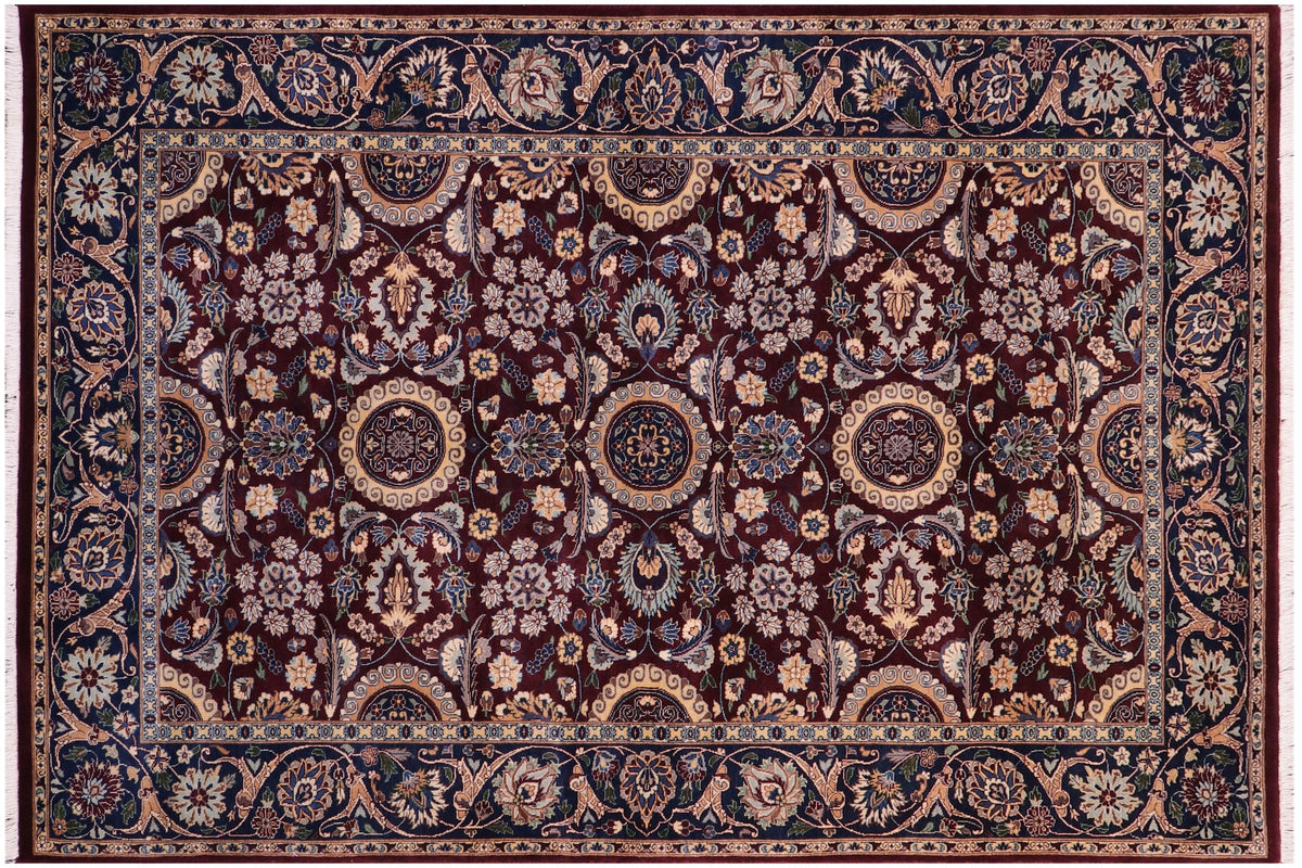 handmade Transitional Agra Tabriz Maroon Blue Hand Knotted RECTANGLE 100% WOOL area rug 5x7