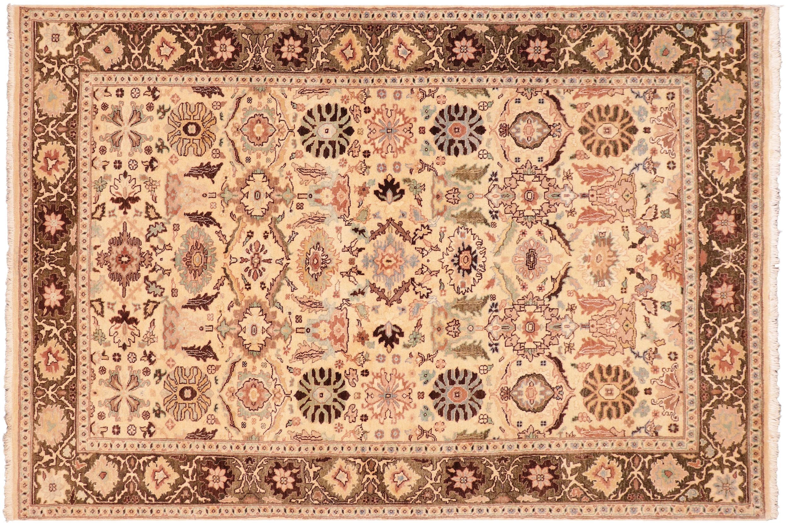 handmade Transitional Sultanabad Beige Green Hand Knotted RECTANGLE 100% WOOL area rug 5 x 7