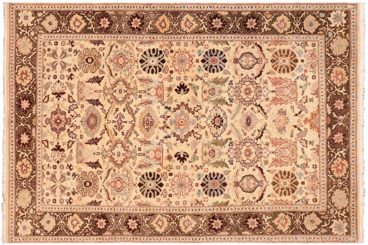 handmade Transitional Sultanabad Beige Green Hand Knotted RECTANGLE 100% WOOL area rug 5 x 7