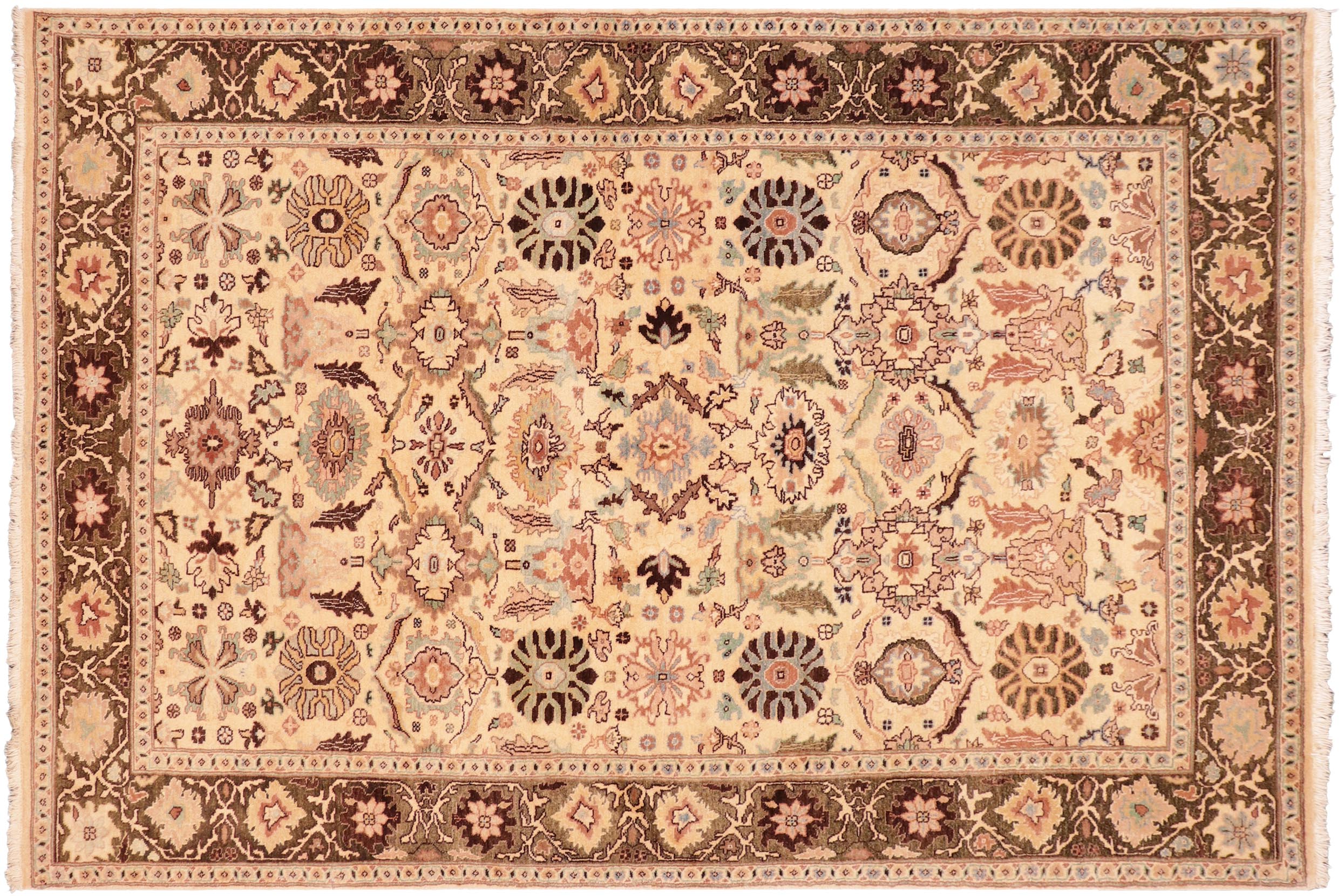 handmade Transitional Sultanabad Beige Green Hand Knotted RECTANGLE 100% WOOL area rug 5x7