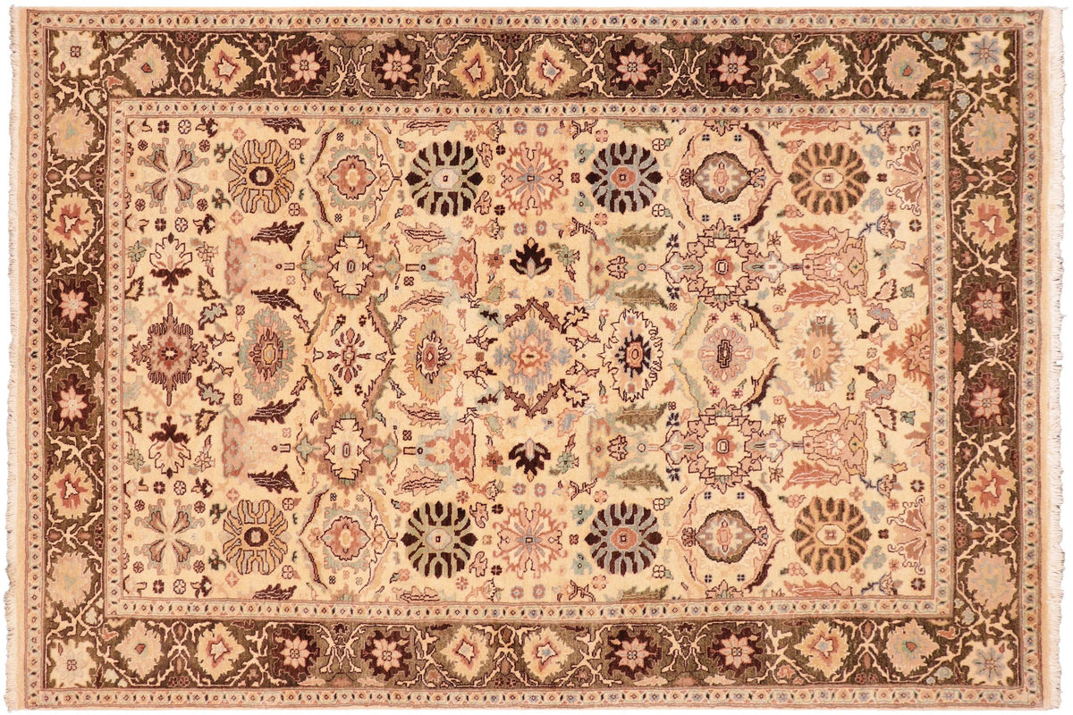 handmade Transitional Sultanabad Beige Green Hand Knotted RECTANGLE 100% WOOL area rug 5x7