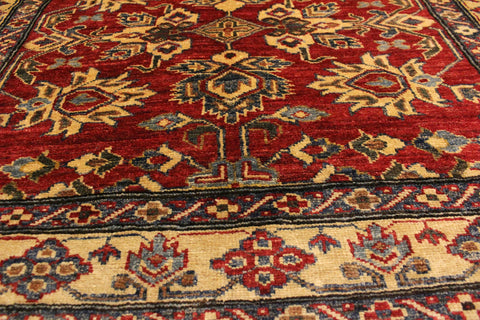 handmade Geometric Super Kazak Red Gold Hand Knotted RECTANGLE 100% WOOL area rug 4' x 5'