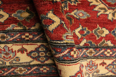 handmade Geometric Super Kazak Red Gold Hand Knotted RECTANGLE 100% WOOL area rug 4' x 5'