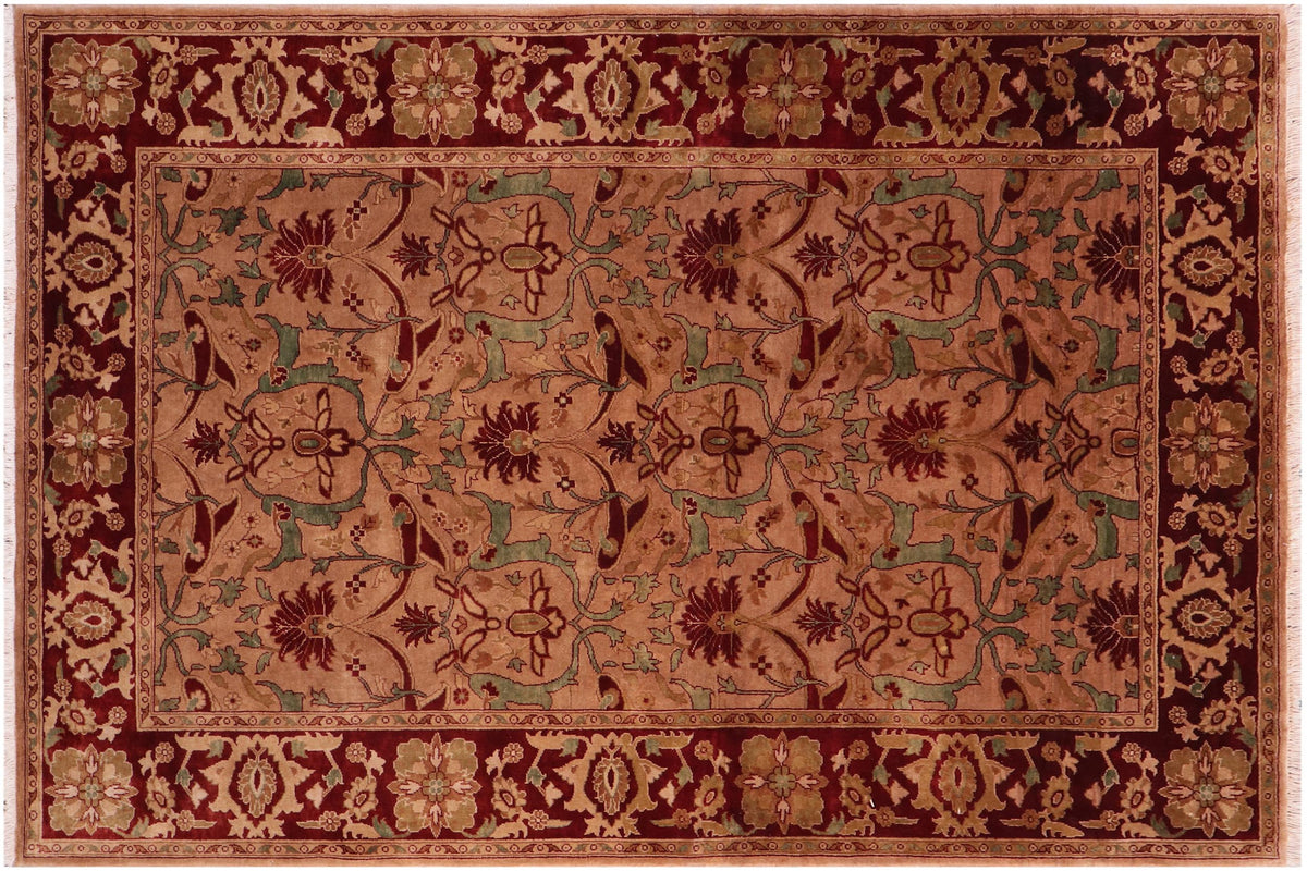 handmade Transitional  Lt. Brown Drk. Red Hand Knotted RECTANGLE 100% WOOL area rug 5 x 7