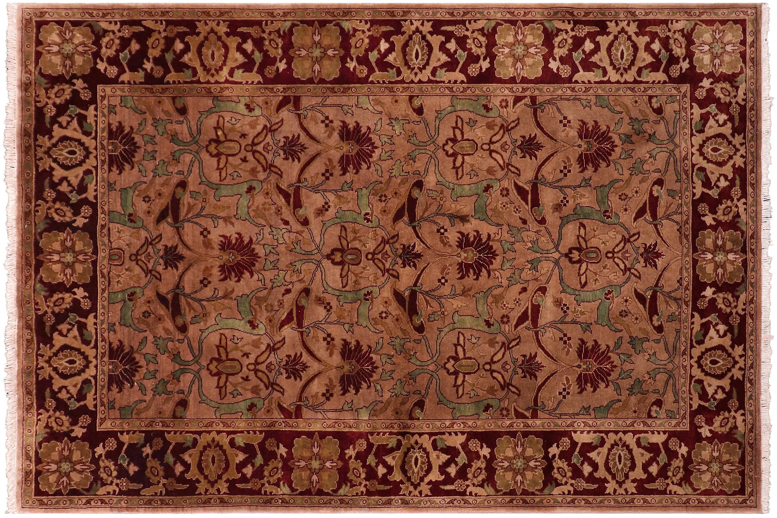 handmade Transitional  Lt. Brown Drk. Red Hand Knotted RECTANGLE 100% WOOL area rug 5x7