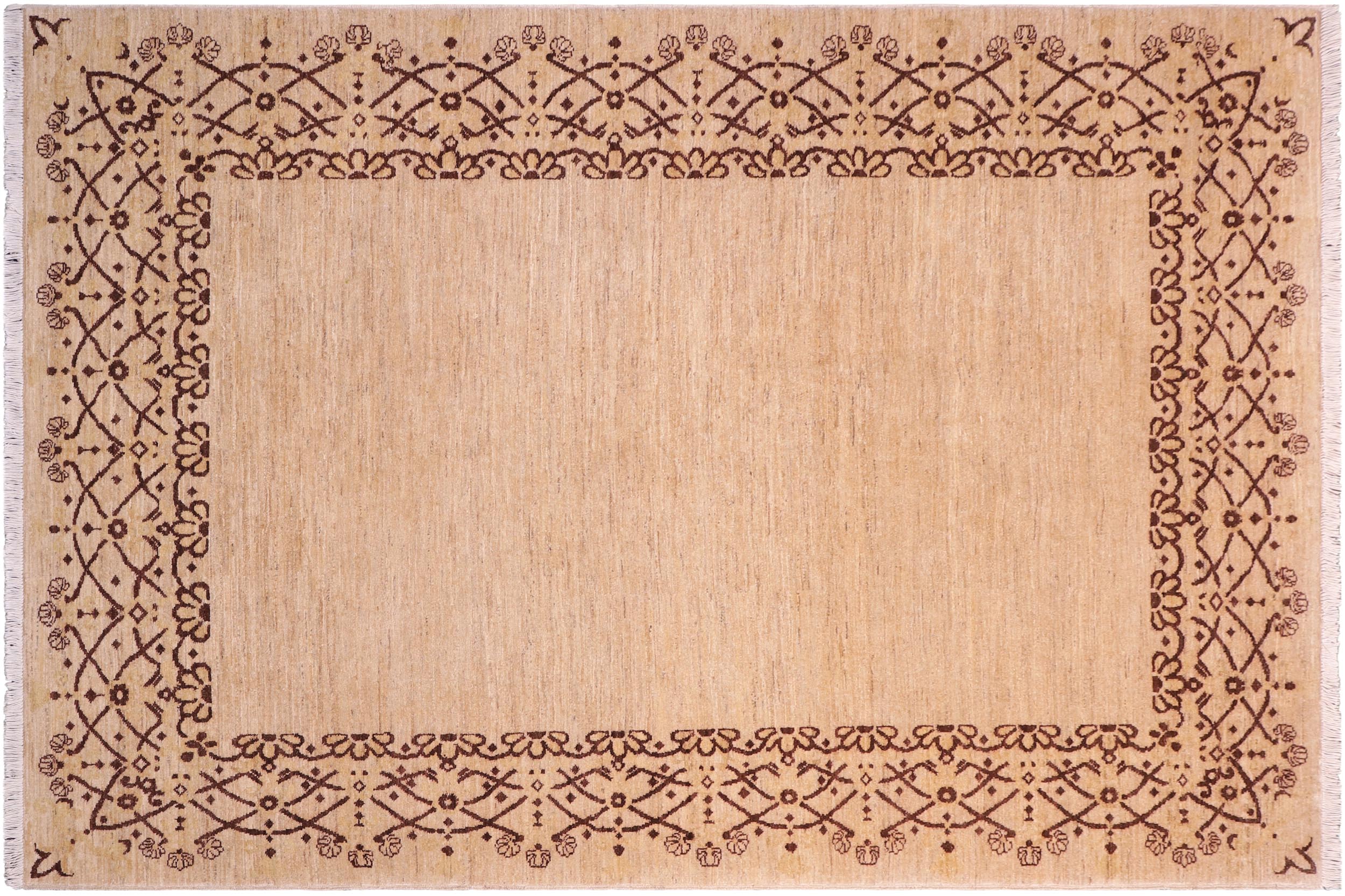 handmade Modern Kafkaz Tan Brown Hand Knotted RECTANGLE 100% WOOL area rug 5' x 7'