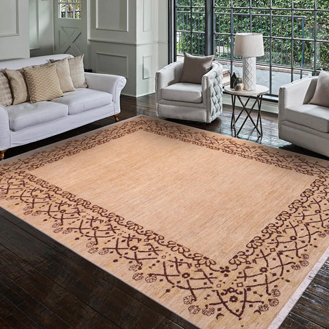handmade Modern Kafkaz Tan Brown Hand Knotted RECTANGLE 100% WOOL area rug 5' x 7'