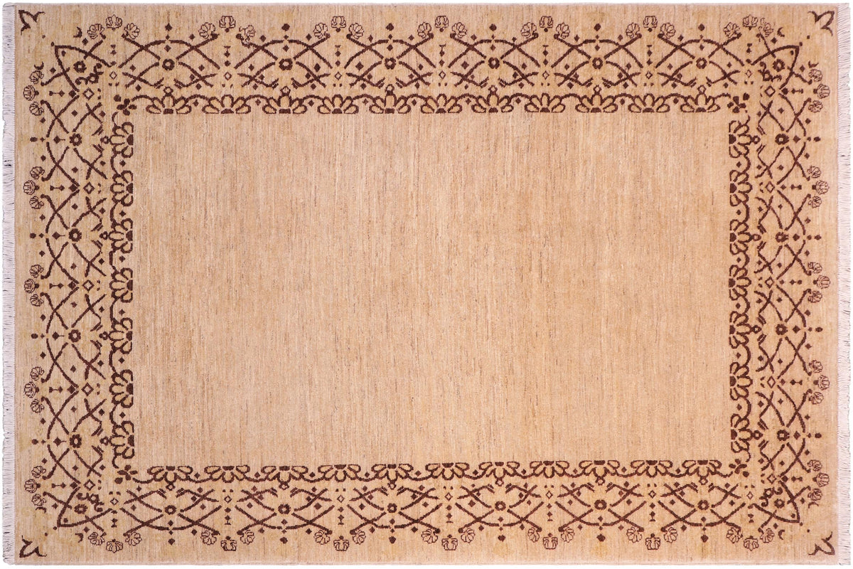 handmade Modern Kafkaz Tan Brown Hand Knotted RECTANGLE 100% WOOL area rug 5' x 7'