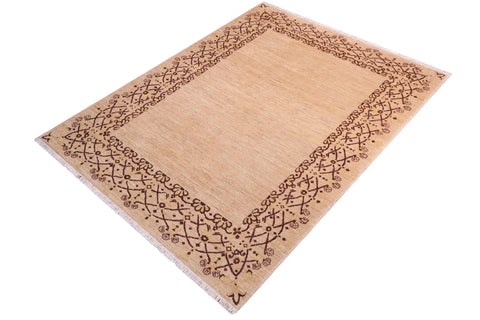 handmade Modern Kafkaz Tan Brown Hand Knotted RECTANGLE 100% WOOL area rug 5' x 7'