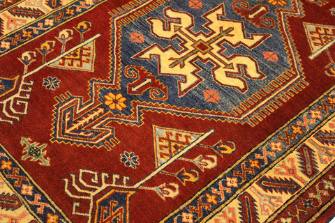 handmade Geometric Super Kazak Rust Tan Hand Knotted RECTANGLE 100% WOOL area rug 4' x 5'