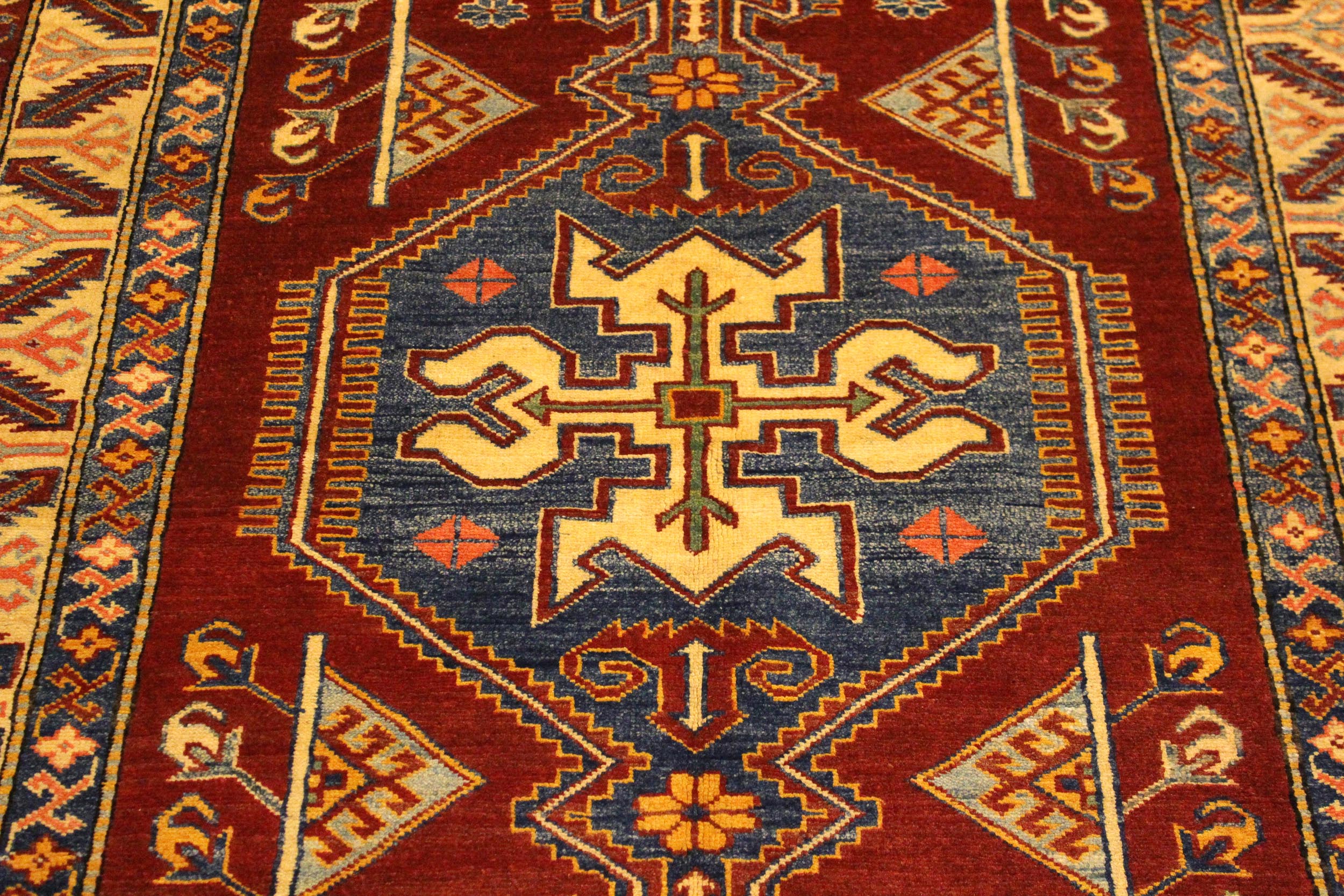 handmade Geometric Super Kazak Rust Tan Hand Knotted RECTANGLE 100% WOOL area rug 4' x 5'