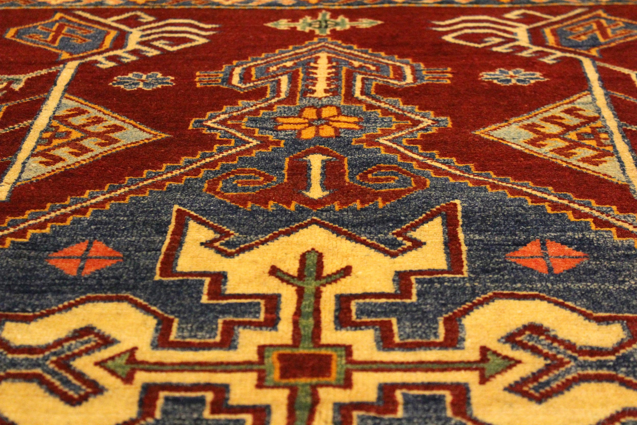 handmade Geometric Super Kazak Rust Tan Hand Knotted RECTANGLE 100% WOOL area rug 4' x 5'