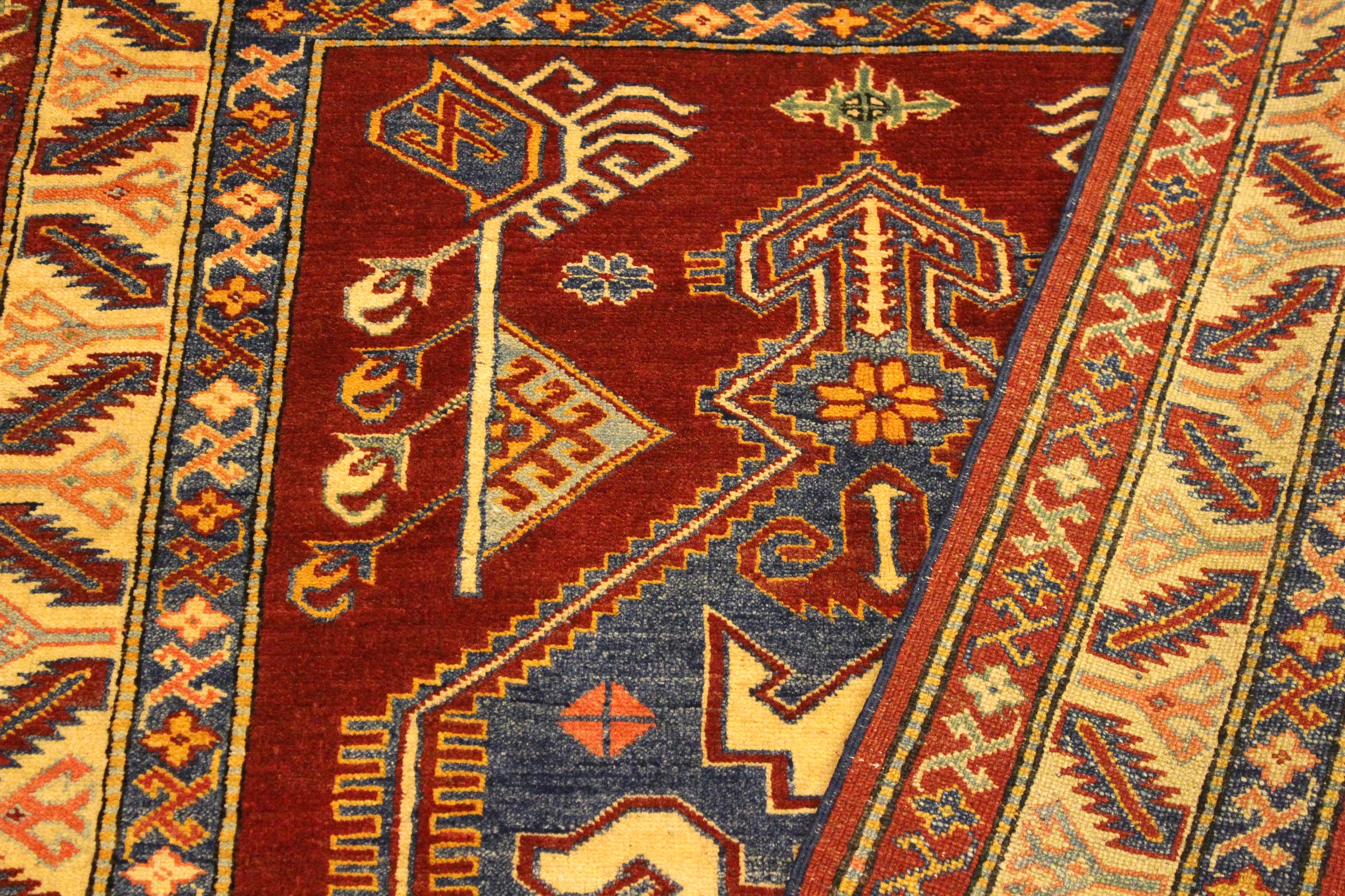 handmade Geometric Super Kazak Rust Tan Hand Knotted RECTANGLE 100% WOOL area rug 4' x 5'