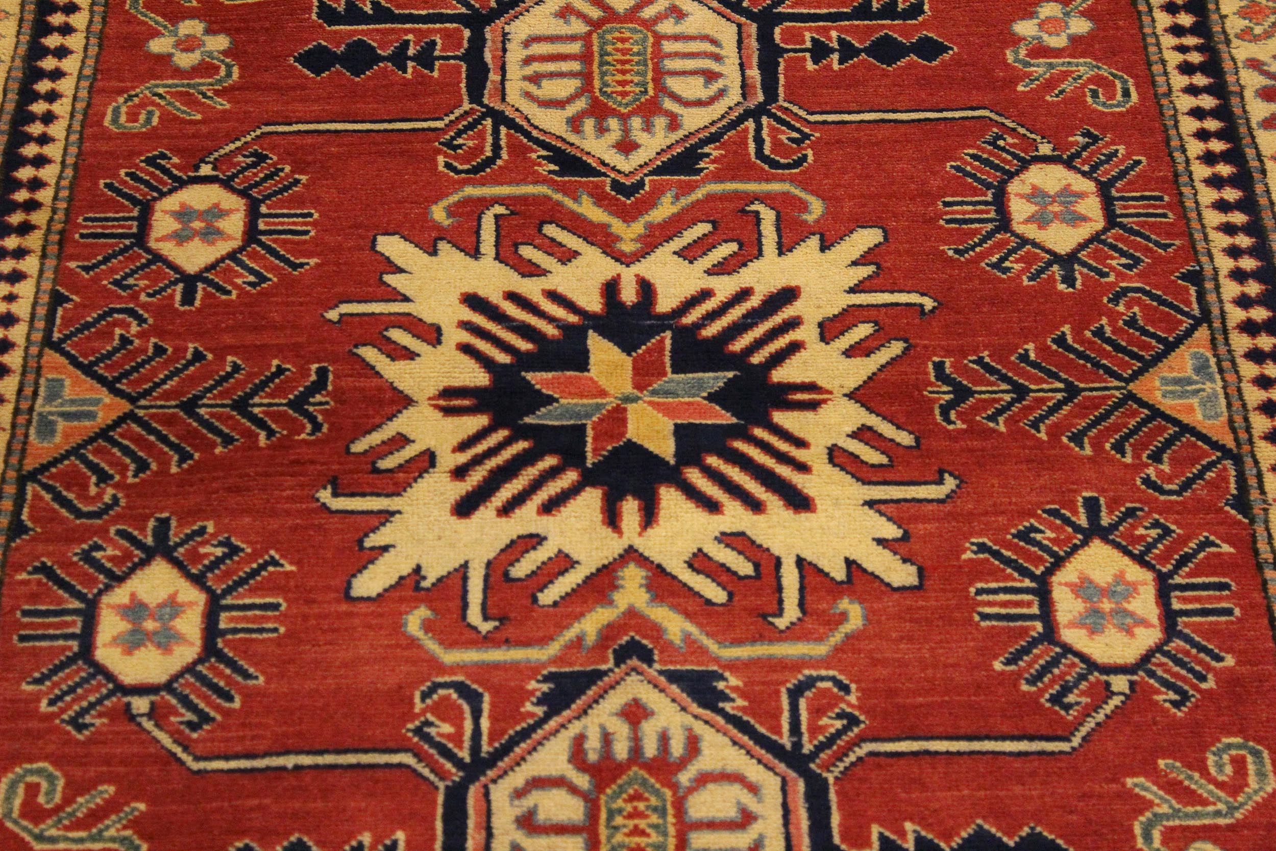 handmade Geometric Super Kazak Rust Beige Hand Knotted RECTANGLE 100% WOOL area rug 4' x 6'
