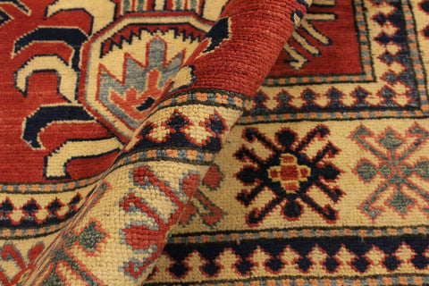 handmade Geometric Super Kazak Rust Beige Hand Knotted RECTANGLE 100% WOOL area rug 4' x 6'
